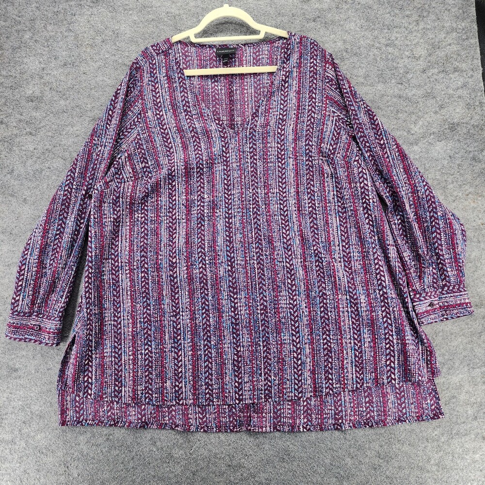 Lane Bryant Shirt Womens 22/24 3/4 Sleeve Purple V Neck Roll Tab